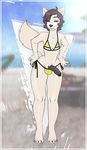  2016 anthro balls bikini black_hair black_nose canine clothing crobat_(artist) cute dingo erection fur girly green_eyes hair looking_at_viewer male mammal open_mouth outside ozzy penis seaside smile solo swimsuit water white_fur 