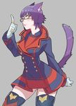  animal_ears blurry boots cat_ears cat_tail depth_of_field facial_mark final_fantasy final_fantasy_xiv glasses gloves highres imdsound jewelry miqo'te purple_hair ring short_hair simple_background slit_pupils solo tail thigh_boots thighhighs yellow_eyes 