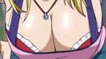  1girl animated animated_gif bouncing_breasts breasts cleavage fairy_tail large_breasts lucy_heartfilia 