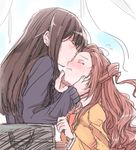  bad_id bad_pixiv_id black_hair blush brown_hair closed_eyes face_licking hands_on_another's_face idolmaster idolmaster_cinderella_girls kiss licking long_hair multiple_girls shibuya_rin shimamura_uzuki side_ponytail yuri 