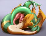  2016 animal_genitalia animal_penis blue_background charizard claws cum cum_inside cum_on_penis dragon duo eyes_closed feral french_kissing genital_slit green_scales hemipenes hi_res hurikata interspecies kissing male male/male membranous_wings multi_penis nintendo nude orange_scales penis pok&eacute;mon reptile scales scalie serperior simple_background slit snake toe_claws tongue tongue_out video_games wings yellow_scales 