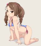  alternate_costume alternate_hairstyle arched_back bangs barefoot bikini blue_bikini breasts brown_eyes brown_hair covered_nipples drill_hair full_body idolmaster idolmaster_(classic) long_hair looking_at_viewer mamezou micro_bikini minase_iori polka_dot polka_dot_bikini side-tie_bikini small_breasts solo stomach swept_bangs swimsuit tongue tongue_out twin_drills twintails 
