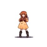  animated animated_gif backpack bag boots brown_hair coat eating food headband kanon lowres migel_futoshi mittens pigeon-toed pixel_art short_hair simple_background solo sparkling_eyes taiyaki tsukimiya_ayu wagashi wings 