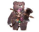  abby_(shingeki_no_bahamut) animal axe backpack bag bangs bare_shoulders battle_axe bear blue_ribbon boots brown_eyes brown_footwear brown_gloves claws closed_mouth crescent crop_top eyebrows eyebrows_visible_through_hair full_body fur_collar fur_trim gloves granblue_fantasy green_shorts hair_ribbon holding holding_weapon huge_weapon leg_up looking_at_viewer minaba_hideo navel official_art over_shoulder pink_hair puffy_pants ribbon shingeki_no_bahamut short_hair short_ponytail shorts sleeveless smile solo standing standing_on_one_leg transparent_background weapon weapon_over_shoulder 