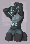  2015 abs arm_tuft biceps big_tail black_eyebrows black_fur black_sclera blue_eyes breakr bulge canine cheek_tuft chin_tuft clothing colored cyan_markings cyan_nose ear_tuft feranta fluffy fluffy_tail front_view fur green_clothing head_tuft inner_ear_fluff leg_tuft light male mammal markings multicolored_fur muscular muscular_male navel no_pupils pinup pose purple_background serratus shaded shirt shorts signature simple_background smile standing toony tuft two_tone_fur undressing wolf 