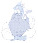  2016 anthro big_breasts blue_hair breasts clothed clothing cup dragon eyelashes female hair hairpin hi_res horn huge_breasts legwear lips nereida nipple_bulge scales scalie simple_background sitting slightly_chubby socks solo steam sweater toeless_socks turtleneck white_background wyntersun 