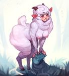  anthro bent_over blush breasts caprine cyancapsule female horn mammal molly_(cyancapsule) nipples pose red_eyes sheep solo wide_hips 