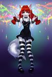  2016 anthro bloomth cat clothing collar dress eyes_closed feline female fur hair happy headphones legwear long_hair mammal open_mouth pink_nose portable_music_player red_hair seelena_zorn_(iskra) smile solo spiked_collar spiked_wristband spikes stockings striped_legwear stripes white_fur wristband 