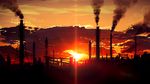  diffraction_spikes distillation_column flares flaring highres industrial no_humans orange_sky original outdoors scenery sky smile_(qd4nsvik) smoke smokestack sunset 