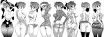  :d absurdres animal_ears apron ass ass_support back blush breasts bunny_ears bunny_tail bunnysuit china_dress chinese_clothes covered_nipples denim dress elbow_gloves gloves greyscale highres jeans kusanagi_tonbo large_breasts looking_at_viewer monochrome naked_apron nipples no_bra open_mouth original panties pants pantyhose ponytail shirt short_hair simple_background smile sweater tail thighhighs underwear wet wet_clothes wet_shirt white_background 
