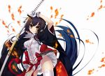  absurdres black_hair brown_eyes gloves highres holding holding_weapon katagiri_hinata katana long_hair looking_at_viewer non-web_source oda_saburou_kuon_nobunaga pleated_skirt sengoku_koihime_~otome_kenran_sengoku_emaki~ simple_background skirt solo standing sword thighhighs weapon white_background white_gloves white_legwear white_skirt zettai_ryouiki 