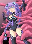  blue_eyes blush braid breasts cleavage cross_(crossryou) groping hair_ornament large_breasts long_hair monster neptune_(series) purple_hair purple_heart restrained symbol-shaped_pupils tentacles twin_braids very_long_hair 