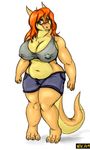  anthro blak-dragon-boymk2 breasts clothed clothing dragon female hair nipple_bulge obese overweight smile solo standing 