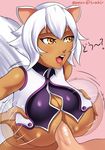 animal_humanoid big_breasts blazblue breasts cleavage clothed clothing dark_skin faceless_male female hair huge_breasts humanoid japanese_text makoto_nanaya male mammal open_mouth penis pink_background rodent sex simple_background sowiro squirrel squirrel_humanoid text titfuck video_games white_hair yellow_eyes 
