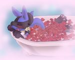  2009 bath blush canine digital_media_(artwork) enon eyes_closed flower jackal lucario mammal nintendo plant pok&eacute;mon rose tagme video_games 