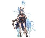  animal_ears beaker belt black_gloves blue_hair blue_skirt brown_eyes cape chain dog erune ferry_(granblue_fantasy) full_body ghost gloves granblue_fantasy jewelry long_hair minaba_hideo official_art pale_skin single_earring skirt sleeveless solo standing transparent_background wavy_hair whip 