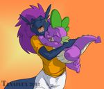  anthro clothed clothing dragon duo eyes_closed friendship_is_magic hug male my_little_pony nude open_mouth slightly_chubby smile spike_(mlp) standing tenaflux 