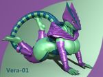  3d_(artwork) android anthro buttplug cyber_dragon digital_media_(artwork) dragon female green_skin idsaybucketsofart machine reptile robot scalie sex_toy solo vera-01 