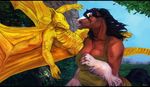  2016 anthro big_breasts black_hair black_tail blaze_(marking) blue_sky breasts brown_fur casual_nudity cleavage clothed clothing clydesdale crest day detailed_background digital_media_(artwork) digital_painting_(artwork) draft_horse dragon dress duo equine eyes_closed female fin flying fur gold_dragon hair head_fin horse humanoid_hands letterbox long_hair male mammal membranous_wings multicolored_fur nude oouna open_mouth outside scales scalie signature sky smile teeth two_tone_fur white_fur wings yellow_scales yellow_tail 