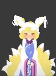  absurdres animal_ears blonde_hair blush fox_ears fox_tail fps full-face_blush hat highres looking_at_viewer multiple_tails pillow_hat short_hair sketch solo tail tears touhou wide_sleeves yakumo_ran yellow_eyes younger 