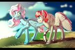  black_bars blue_eyes blue_feathers blue_fur day detailed_background equine fan_character feathered_wings feathers fur grass hair hooves ka-samy mammal my_little_pony nude outside pegasus pink_hair prosthetic red_hair standing white_feathers white_fur wings yellow_eyes 