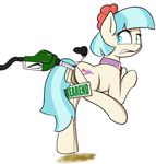  2016 anal anal_penetration anus blue_eyes butt coco_pommel_(mlp) cutie_mark earth_pony english_text equine female feral friendship_is_magic fur hair horse looking_at_viewer looking_back mammal multicolored_hair my_little_pony neighday penetration pony scarf sign simple_background solo tan_fur text two_tone_hair white_background 