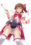  ahegao bat_wings bestiality blush boots brown_eyes brown_hair cum cum_in_pussy idolmaster idolmaster_million_live! kasuga_mirai knee_boots magical_girl monster one_side_up open_mouth short_hair smile wand white_background wings yoshika_(music480069) 