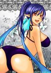  1girl ass bare_shoulders bikini blue_hair breasts butterfly judith open_mouth pointy_ears ponytail red_eyes tales_of_(series) tales_of_vesperia 