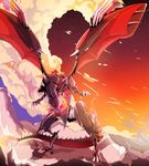  black_dragon clouds dragon dragon_tail dragon_wings duel_monster exhaust horns mountain no_humans peng_ja red_eyes red_eyes_flare_metal_dragon red_sky sky tail wings yu-gi-oh! yuu-gi-ou_duel_monsters 