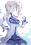  &gt;:( armpits asymmetrical_hair blonde_hair blue_eyes breasts clenched_hand commentary_request dress frown hair_ornament hairclip hand_on_hip harusabin korean_commentary looking_at_viewer medium_breasts medium_hair minerva_(re:zero) pantyhose partial_commentary ponytail re:zero_kara_hajimeru_isekai_seikatsu side_ponytail signature sleeves_past_wrists solo standing tied_hair v-shaped_eyebrows 