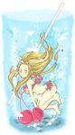  1girl barefoot bikini blonde_hair blush breasts long_hair midriff mint_adenade smile tales_of_(series) tales_of_phantasia white_eyes 