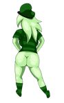  2016 alien animated bottomless breasts butt clothed clothing dancing digital_media_(artwork) female green_skin hair hat humanoid legwear long_hair mrs_bartender novakid rear_view shirt socks solo standing standing_tough starbound striped_legwear striped_socks stripes t-shirt video_games 