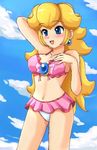  bikini blush blushing frills long_hair nintendo princess_peach sigurdhosenfeld sky super_mario swimsuit 