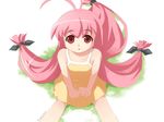 artist_request from_above long_hair looking_up low-tied_long_hair magical_antique pink_hair red_eyes sitting solo sphie tri_tails 