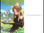 animal_ears blonde_hair brown_eyes building cat_ears cup gagraphic gunpom hairband house long_hair looking_at_viewer smile solo teacup teapot tray wallpaper 