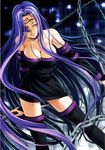  breasts chains cleavage dress fate/stay_night fate_(series) highres large_breasts long_hair purple_eyes purple_hair rider skirt smile strapless_dress thigh_highs thighhighs type-moon type_moon 