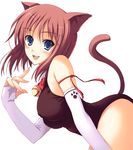  animal_ears bell bent_over blue_eyes blush cat_ears copyright_request elbow_gloves gloves jingle_bell solo tail tomose_shunsaku 