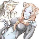  1girl animal_costume animal_ears blue_skin dutch_angle fang front_ponytail hood link microspace midna midna_(true) one_eye_closed paw_pose pointy_ears sketch spoilers tail the_legend_of_zelda the_legend_of_zelda:_twilight_princess wolf_costume wolf_ears 