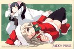  animal_ears artist_request blonde_hair cat_ears christmas elfriede end_card glasses green_eyes hazuki_(tsukuyomi) highres multiple_girls santa_costume thighhighs tsukuyomi_moonphase 