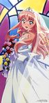  absurdres bouquet bride dress elbow_gloves flower fujii_masahiro gloves highres jewelry long_hair louise_francoise_le_blanc_de_la_valliere megami pendant solo stained_glass wedding_dress zero_no_tsukaima 