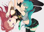  2girls hatsune_miku hyakuen_raitaa megurine_luka vocaloid white 