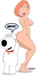  alex_hiro alpha_channel anthro big_breasts big_butt breasts brian_griffin butt canine collar dialogue dog duo ear_piercing english_text erect_nipples family_guy female fur hair half-closed_eyes human lois_griffin male mammal nipples nude orange_hair phillipthe2 piercing simple_background text transparent_background white_fur 