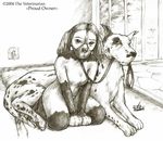  2004 canine collar dog duo female feral fursuit great_dane human implied_bestiality interspecies kneeling leash looking_at_viewer male male/female mammal monochrome muzzle_(object) muzzled pigtails role_reversal signature the_veterinarian 