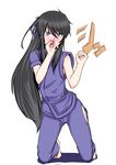  androgynous black_hair blue_eyes blush drifters fellatio_gesture hair_ribbon handjob_gesture highres hip_vent implied_yaoi long_hair looking_at_viewer male_focus mik_yanase nasu_no_yoichi open_mouth oral_simulation ponytail ribbon sexually_suggestive solo very_long_hair 