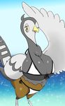  avian big_breasts breasts busty_feral cleavage clothed clothing female feral kakuheiki looking_at_viewer nintendo one_eye_closed pok&eacute;mon solo swimsuit unfezant video_games wink 