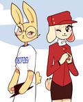  :3 anna_(nq) annoyed anthro breasts brown_eyes canine clothed clothing dog duo eyewear female frown fur glasses hat kimberly_bowerman lagomorph looking_at_viewer mammal nan_quest one_eye_closed rabbit smile tan_fur weirdgoth_(artist) wink 