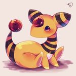  blush brown_eyes chibi closed_mouth full_body gen_2_pokemon looking_away looking_to_the_side muuran no_humans orb pokemon pokemon_(creature) profile shadow signature sitting solo striped striped_tail tail 