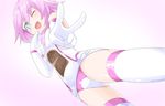  ;d bare_shoulders elbow_gloves gloves highres long_hair looking_at_viewer neptune_(series) niwaka_potato one_eye_closed open_mouth pink_hair power_symbol smile solo symbol-shaped_pupils v white_sister_ram 