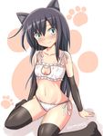  animal_ears arm_warmers asashio_(kantai_collection) bare_shoulders black_hair black_legwear blush bra breasts cat_ears cat_lingerie embarrassed highres kantai_collection kemonomimi_mode long_hair meme_attire navel panties paw_print side-tie_panties silver_eyes sitting sketch small_breasts solo tamayan thighhighs underwear underwear_only wariza wavy_mouth white_bra white_panties 