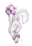  2016 absurd_res anthro breasts butt butt_heart carina_aisling chinchilla female fluffy fluffy_tail fur grey_fur hair hi_res looking_at_viewer looking_back mammal nipples pink_nipples pinup pose purple_eyes purple_hair purple_nose pussy rear_view rodent signature simple_background soles solo sweltering white_background 